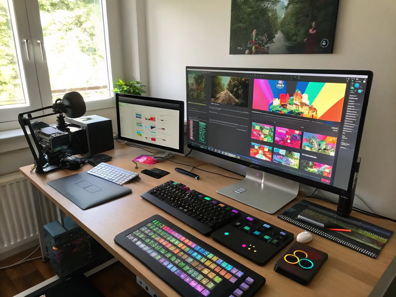 A visually appealing image of video editing and graphic design tools, representing FoxyGrow's content creation capabilities.