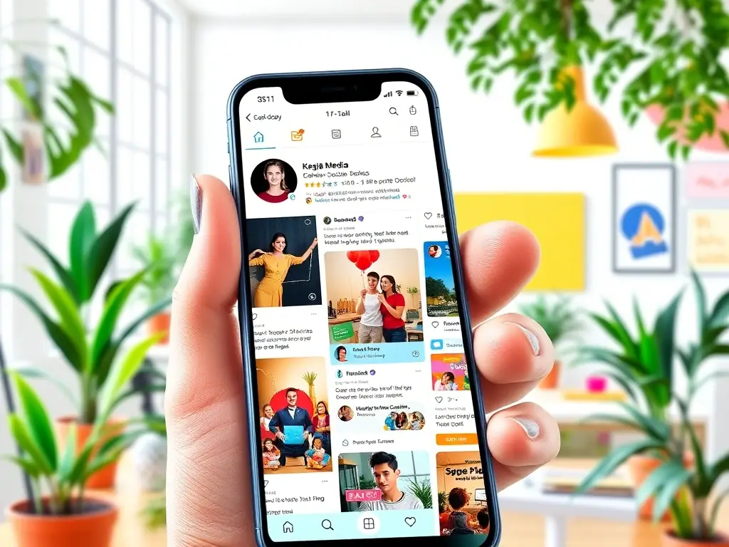 A dynamic image showcasing a social media feed with engaging content, reflecting FoxyGrow's social media management expertise.